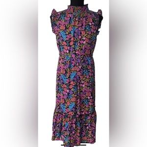 Emery Rose Allover Floral Print Ruffle Hem Belted Dress XL